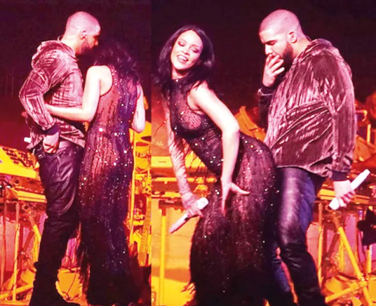 Los cantantes Rihanna y Drake se besan en pleno show