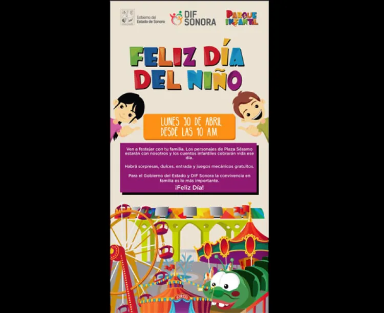 Festejará DIF Sonora a niñas y niños en Parque Infantil