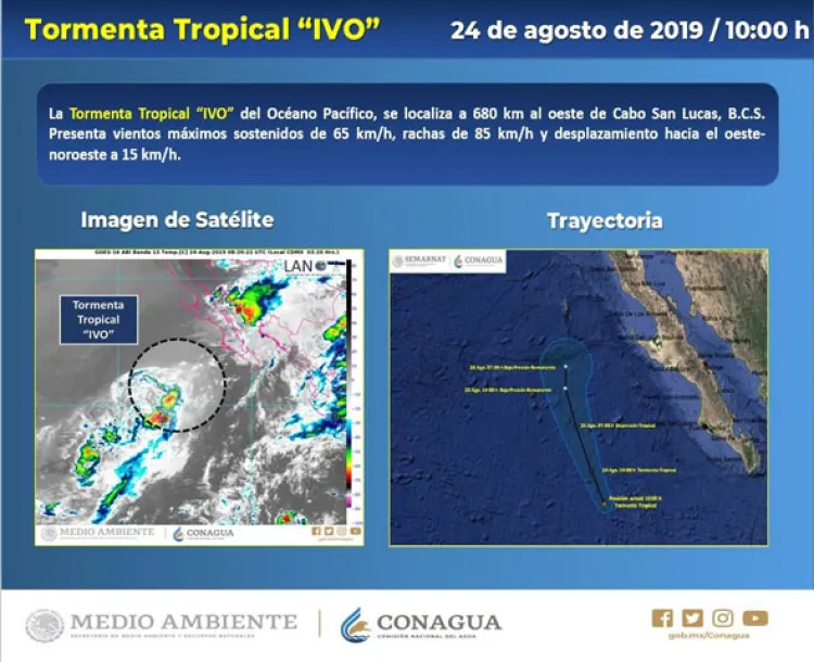 Emiten Alerta Azul para sur de Sonora por tormenta “Ivo”