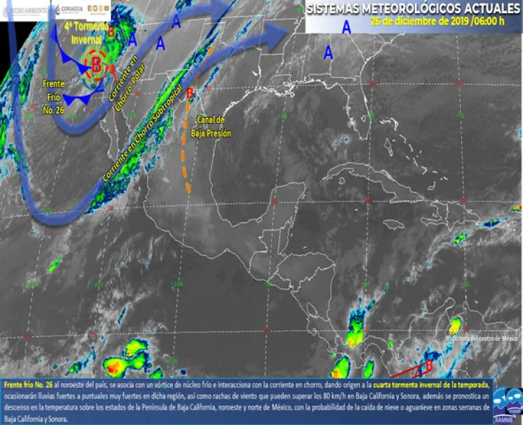 Cuarta Tormenta Invernal provocará ambiente gélido, vientos, lluvias y nieve en Sonora