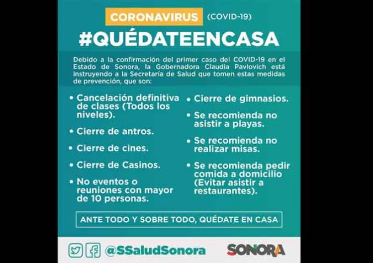 Primer caso de Covid-19 en Sonora