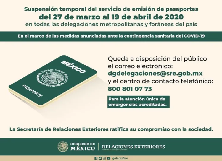 SRE suspende emisión de pasaportes