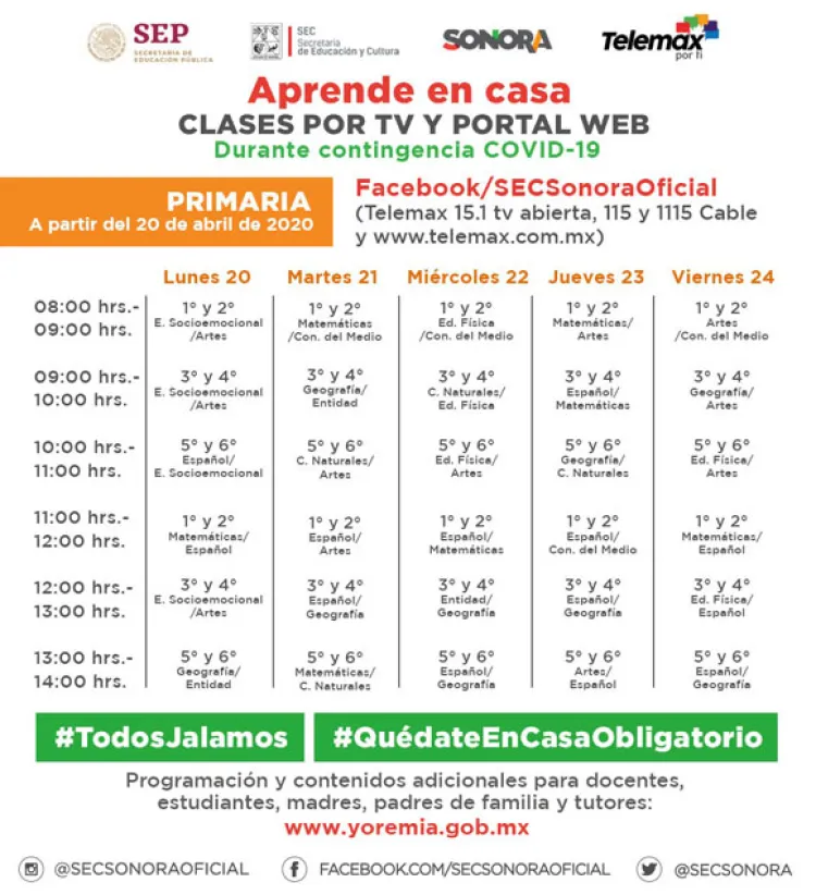 Presentan horarios de clases para estudiantes