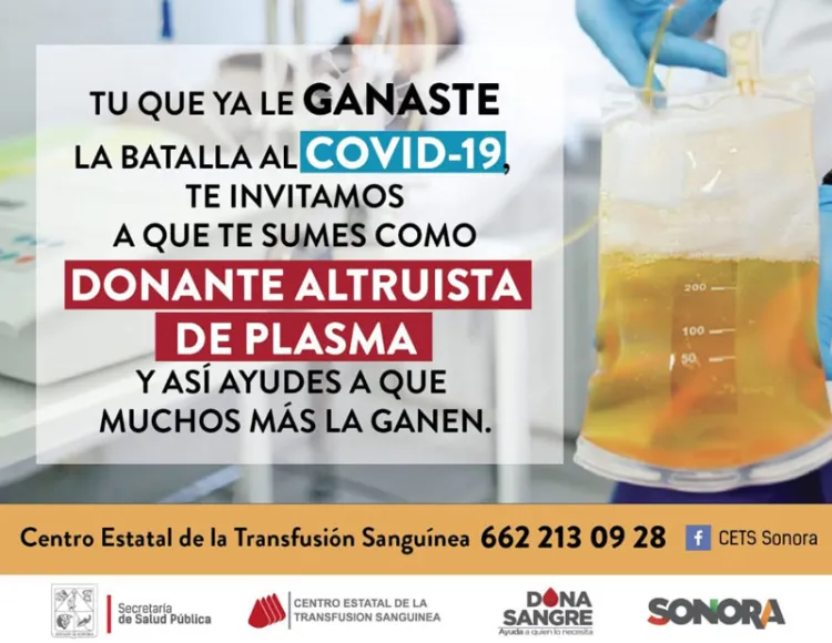 Reiteran llamado a donar plasma convaleciente