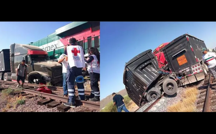 Impacta tren a tráiler frente a estación de Pitiquito