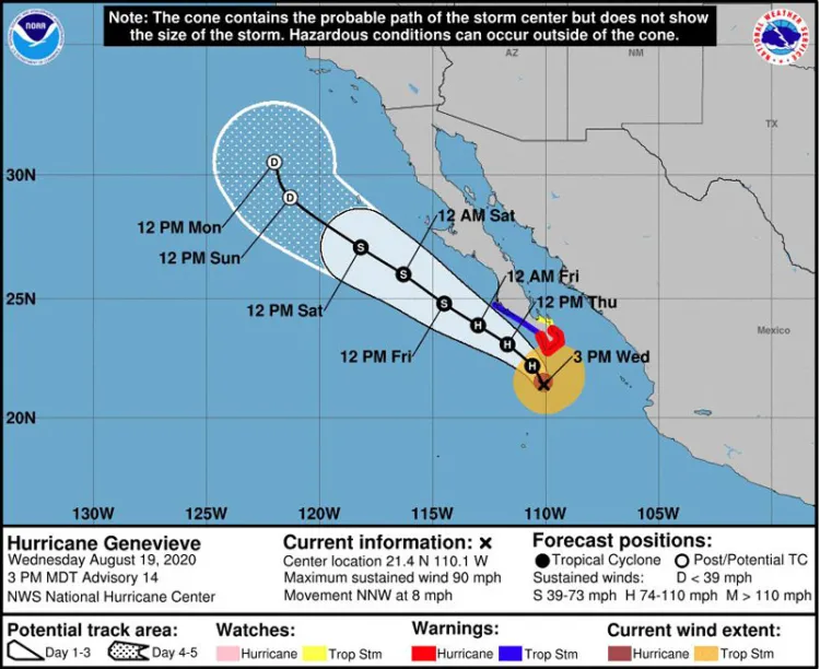 Emiten Alerta Amarilla, Azul y Verde para Sonora por Huracán “Genevieve”