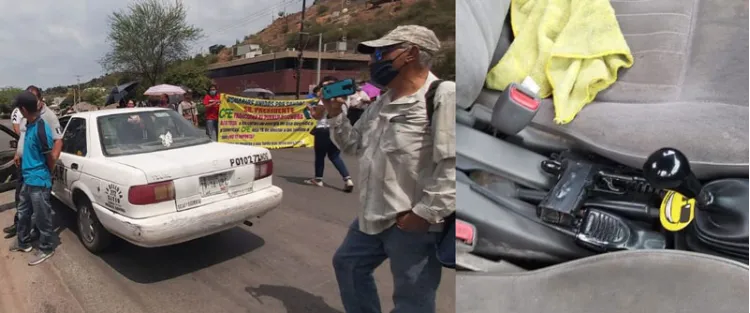 Intenta taxista arrollar a grupo de manifestantes; traía arma apócrifa