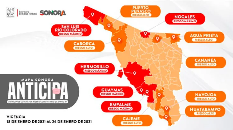 Cinco municipios en “Riesgo Máximo” por contagios de COVID-19