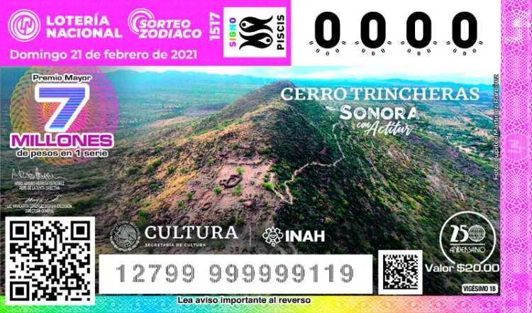 Destacan riqueza cultural de Sonora con billete de la Lotería Nacional