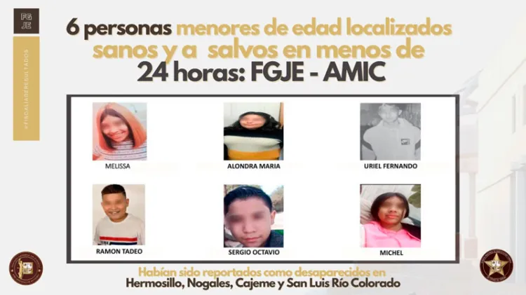 Localiza FGJE a menores desaparecidos en Sonora