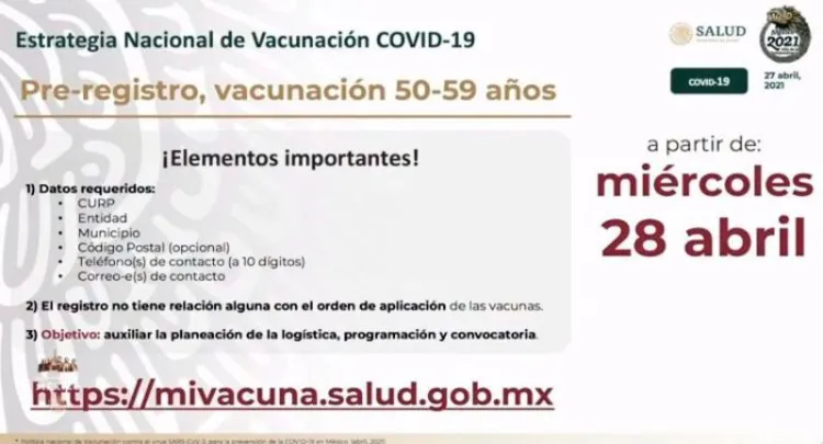 Habilitan portal de pre-registro para vacunación a personas de 50 a 59 años