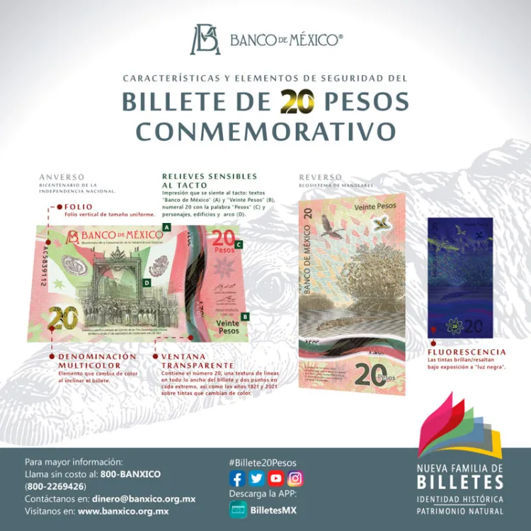 Presentan nuevo billete de 20 pesos, estas son sus características