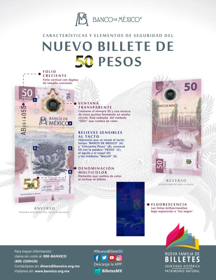 Morelos se va del billete de 50 pesos; el ajolote es ahora el protagonista