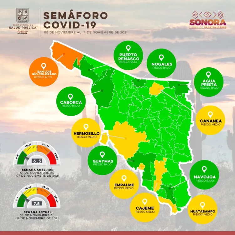 Hermosillo y Nogales, en amarillo y verde