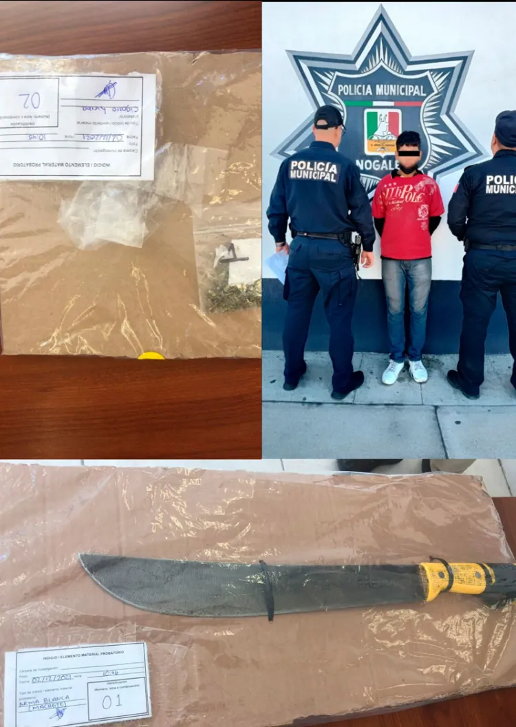 Arrestan a joven con marihuana y machete