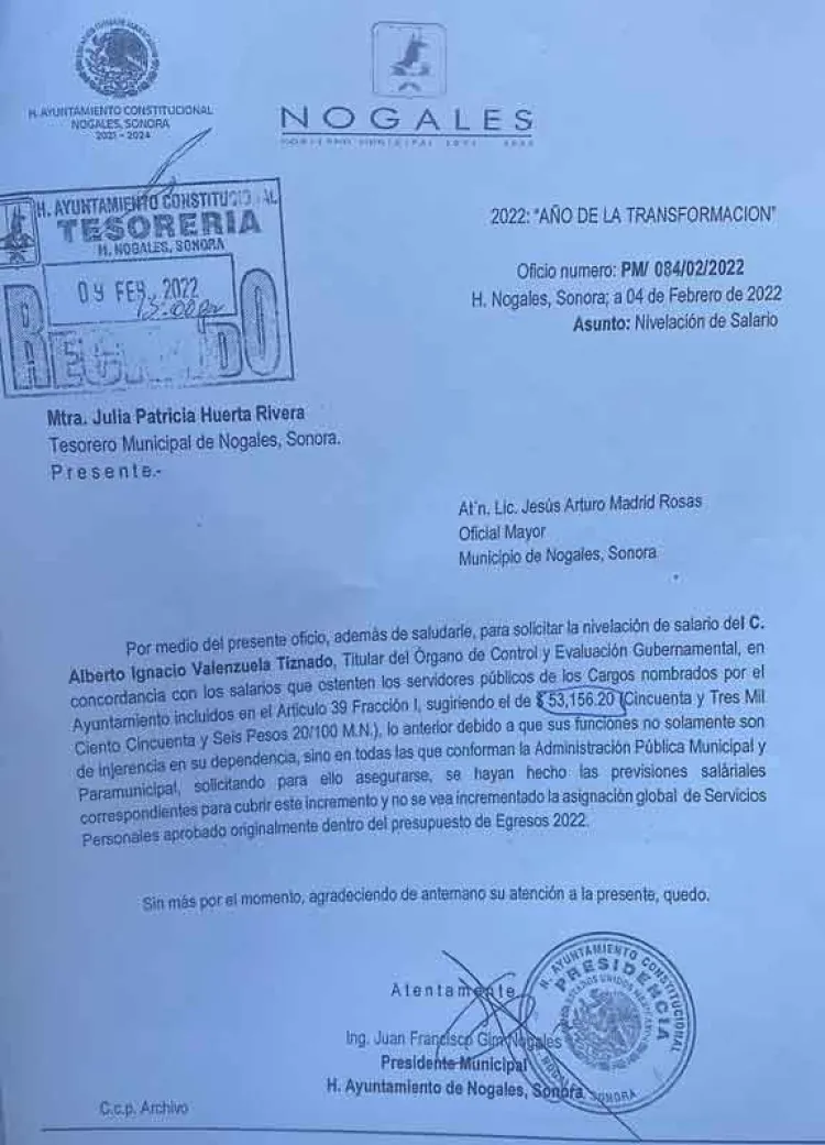 Solicitó Alcalde alza salarial de funcionarios