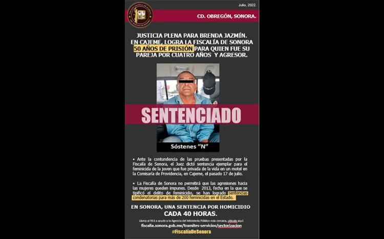 Logran condena de 50 años de prisión para un asesino