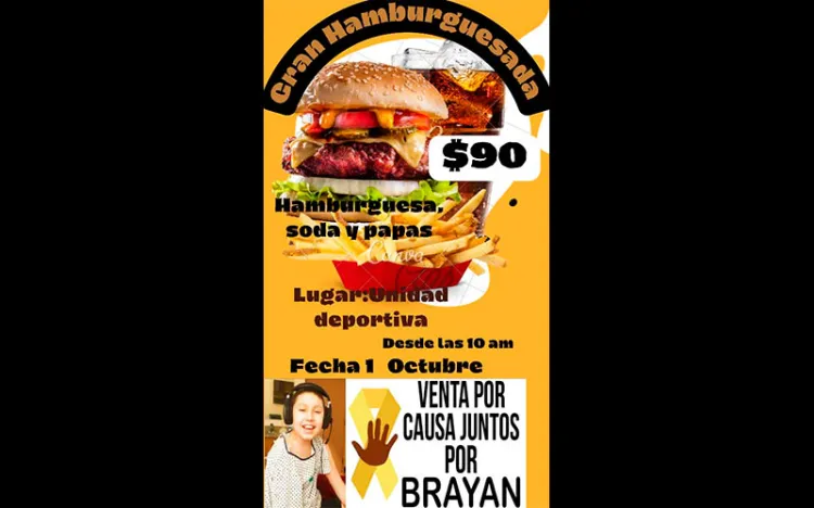 Alistan hamburguesada en apoyo al pequeño Brayan